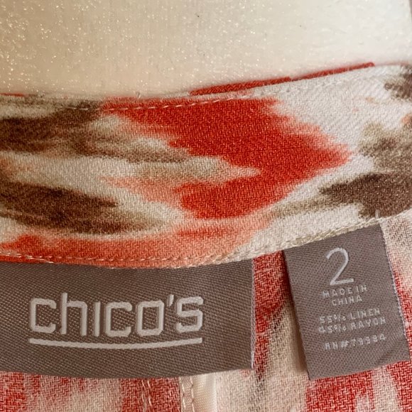 Chico's Linen Mandarin Collar Women's Ikat Blazer - Picture 8 of 8